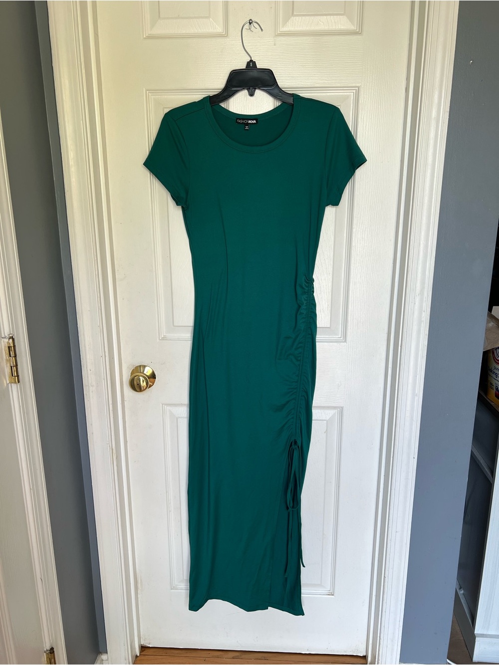 Emerald Green Side-Ruched Midi Dress
